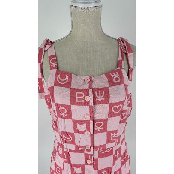 Sailor Moon Womens Pink Checker Shift Dress Sleeveless Button Front Size MD NWT - Picture 8 of 16